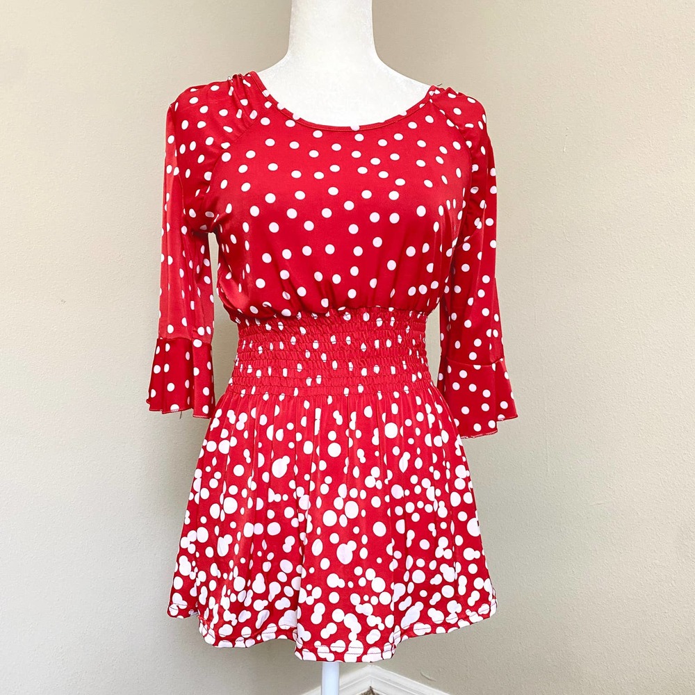 Ace Fashion red polka dot elastic waist mini dress size Medium